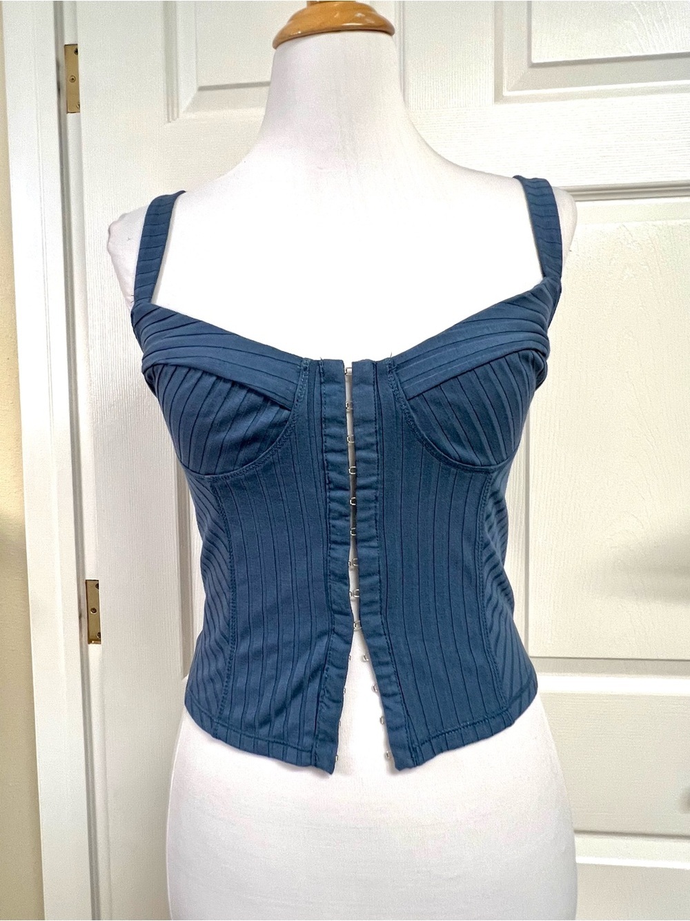 NWT Free people Intimately M Serenity Corset Cami top teal blue coquette bustier - Picture 2 of 8